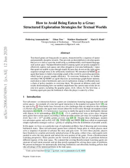 How to Avoid Being Eaten by a Grue: Structured Exploration Strategies
  for Textual Worlds