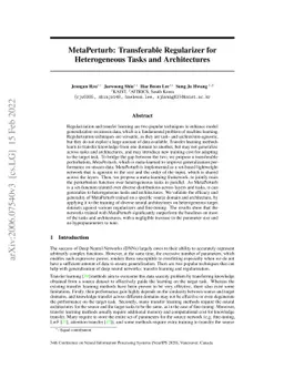 MetaPerturb: Transferable Regularizer for Heterogeneous Tasks and
  Architectures