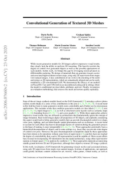 Convolutional Generation of Textured 3D Meshes