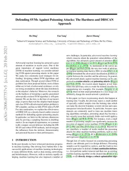 Defending SVMs against Poisoning Attacks: the Hardness and DBSCAN
  Approach