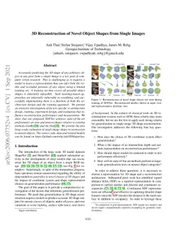 3D Reconstruction of Novel Object Shapes from Single Images