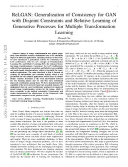 ReLGAN: Generalization of Consistency for GAN with Disjoint Constraints
  and Relative Learning of Generative Processes for Multiple Transformation
  Learning