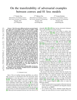 On the transferability of adversarial examples between convex and 01
  loss models
