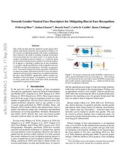 Towards Gender-Neutral Face Descriptors for Mitigating Bias in Face
  Recognition