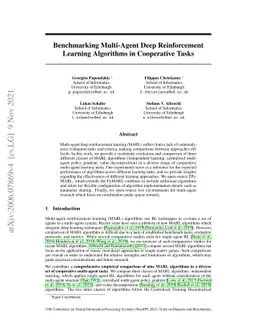Benchmarking Multi-Agent Deep Reinforcement Learning Algorithms in
  Cooperative Tasks