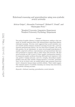Relational reasoning and generalization using non-symbolic neural
  networks
