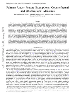 Fairness Under Feature Exemptions: Counterfactual and Observational
  Measures