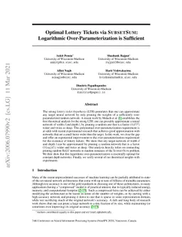 Optimal Lottery Tickets via SubsetSum: Logarithmic Over-Parameterization
  is Sufficient