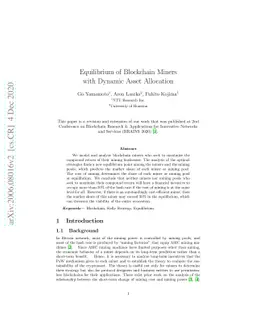 Equilibrium of Blockchain Miners with Dynamic Asset Allocation