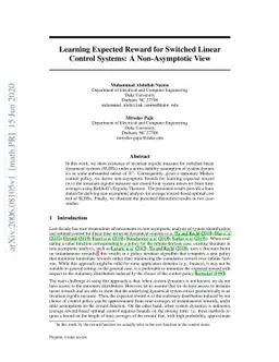 Learning Expected Reward for Switched Linear Control Systems: A
  Non-Asymptotic View