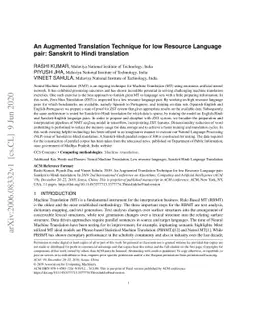 An Augmented Translation Technique for low Resource language pair:
  Sanskrit to Hindi translation