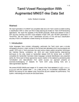Tamil Vowel Recognition With Augmented MNIST-like Data Set