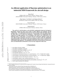 An efficient application of Bayesian optimization to an industrial MDO
  framework for aircraft design