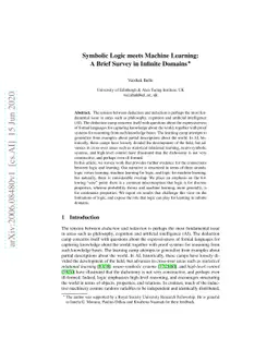 Symbolic Logic meets Machine Learning: A Brief Survey in Infinite
  Domains