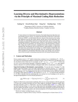 Learning Diverse and Discriminative Representations via the Principle of
  Maximal Coding Rate Reduction