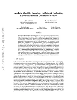 Analytic Manifold Learning: Unifying and Evaluating Representations for
  Continuous Control