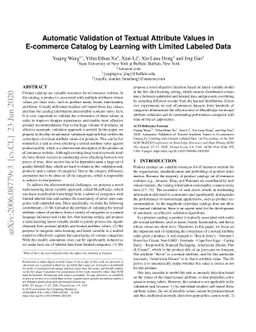 Automatic Validation of Textual Attribute Values in E-commerce Catalog
  by Learning with Limited Labeled Data