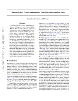 Balance is key: Private median splits yield high-utility random trees