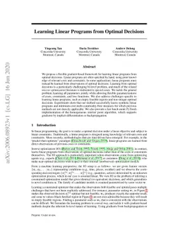 Learning Linear Programs from Optimal Decisions