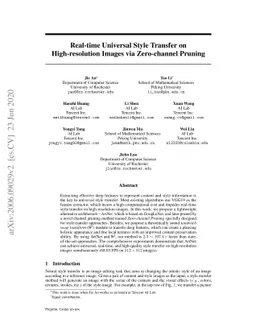 Real-time Universal Style Transfer on High-resolution Images via
  Zero-channel Pruning