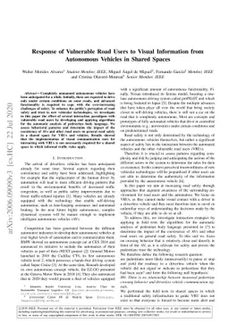 Response of Vulnerable Road Users to Visual Information from Autonomous
  Vehicles in Shared Spaces