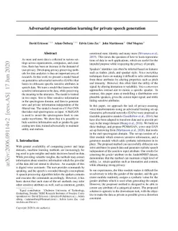 Adversarial representation learning for private speech generation