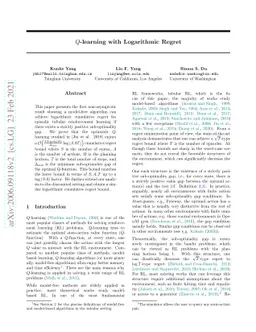 $Q$-learning with Logarithmic Regret