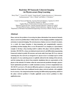 Real-time 3D Nanoscale Coherent Imaging via Physics-aware Deep Learning