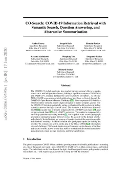 CO-Search: COVID-19 Information Retrieval with Semantic Search, Question
  Answering, and Abstractive Summarization