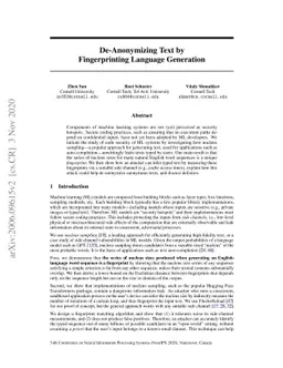 De-Anonymizing Text by Fingerprinting Language Generation