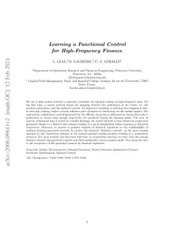 Learning a functional control for high-frequency finance
