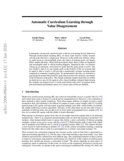 Automatic Curriculum Learning through Value Disagreement