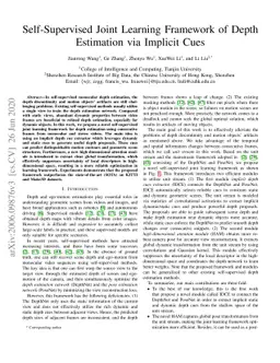 Self-Supervised Joint Learning Framework of Depth Estimation via
  Implicit Cues