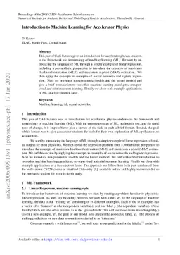 Introduction to Machine Learning for Accelerator Physics