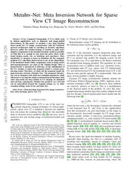 MetaInv-Net: Meta Inversion Network for Sparse View CT Image
  Reconstruction