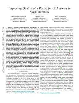 Improving Quality of a Post's Set of Answers in Stack Overflow