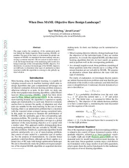 When Does MAML Objective Have Benign Landscape?
