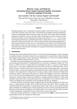 Rhetoric, Logic, and Dialectic: Advancing Theory-based Argument Quality
  Assessment in Natural Language Processing