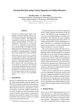 Sarcasm Detection using Context Separators in Online Discourse