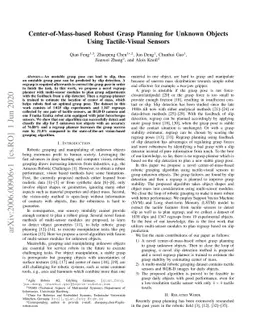 Center-of-Mass-based Robust Grasp Planning for Unknown Objects Using
  Tactile-Visual Sensors