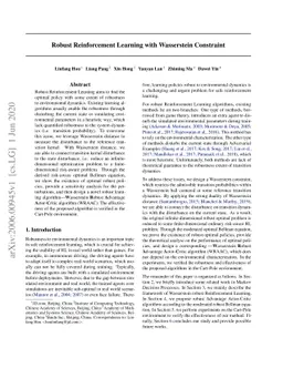 Robust Reinforcement Learning with Wasserstein Constraint