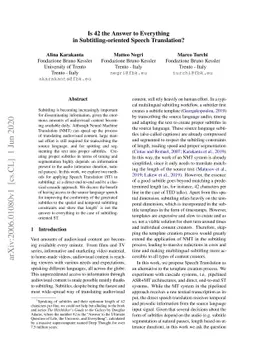 Is 42 the Answer to Everything in Subtitling-oriented Speech
  Translation?