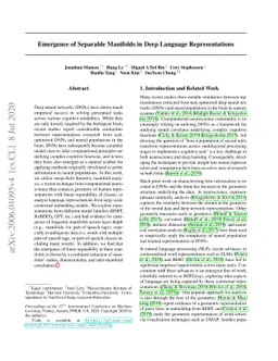 Emergence of Separable Manifolds in Deep Language Representations