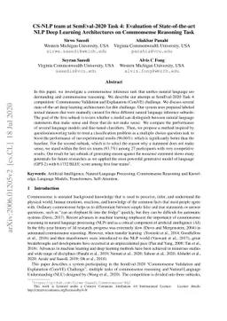 CS-NLP team at SemEval-2020 Task 4: Evaluation of State-of-the-art NLP
  Deep Learning Architectures on Commonsense Reasoning Task