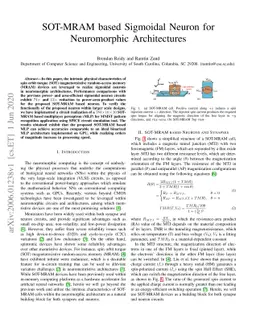 SOT-MRAM based Sigmoidal Neuron for Neuromorphic Architectures