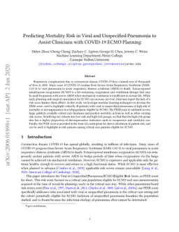 Predicting Mortality Risk in Viral and Unspecified Pneumonia to Assist
  Clinicians with COVID-19 ECMO Planning