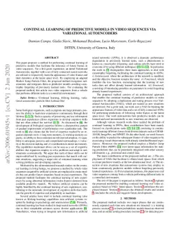 Continual Learning of Predictive Models in Video Sequences via
  Variational Autoencoders