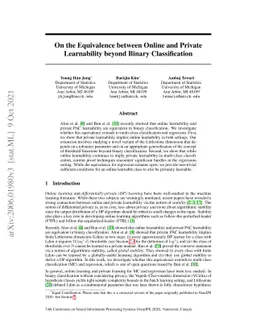 On the Equivalence between Online and Private Learnability beyond Binary
  Classification