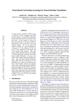 Norm-Based Curriculum Learning for Neural Machine Translation