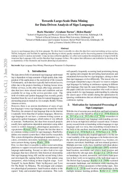 Towards Large-Scale Data Mining for Data-Driven Analysis of Sign
  Languages
